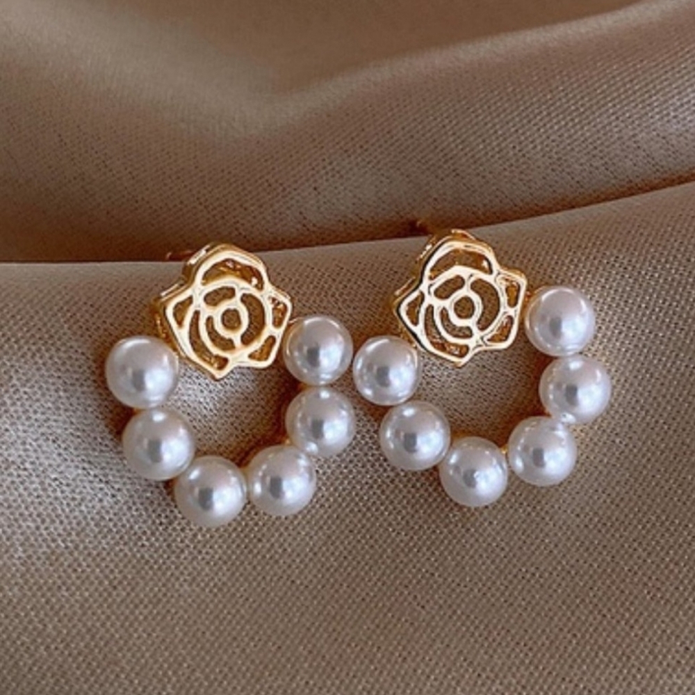 NEW! Sweet Rose & Pearl Stud Earrings - 925 Silver - Perfect Minimalist GIFT